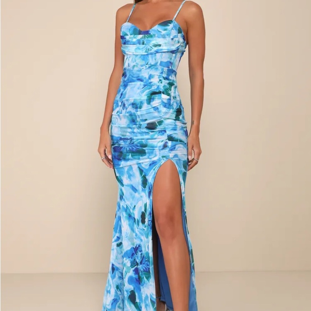 Lulu's Vibrant Blue Floral Maxi Dress